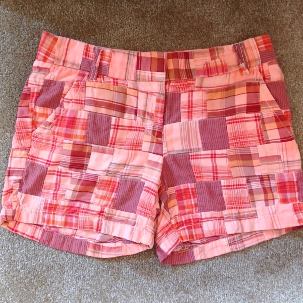 J.Crew 🍑Muted Orange Patchwork Plaid Shorts. Flat Front. Women's Size 2